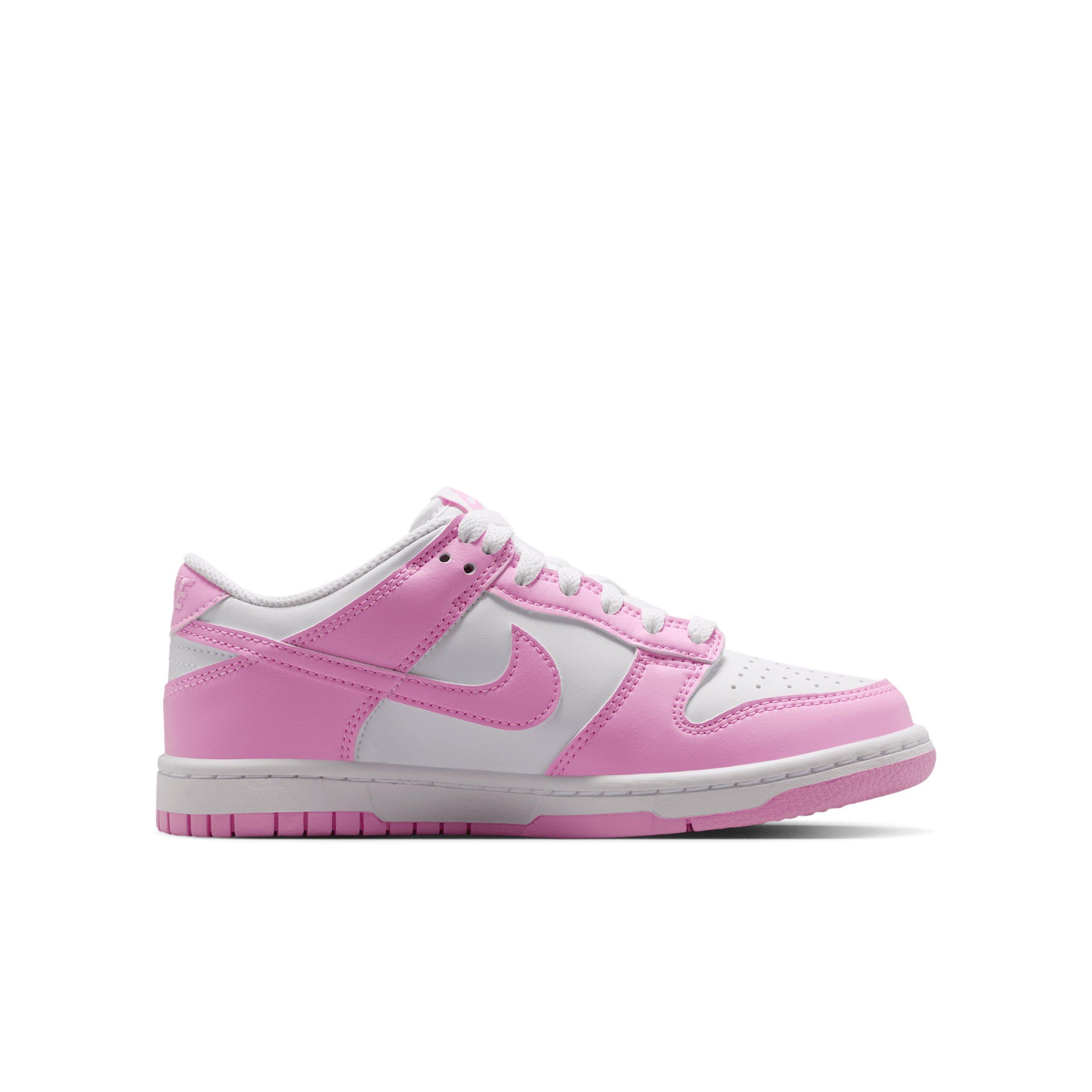 Nike Dunk Low "White/White/White/Pink Rise" Grade School Girls' Shoe - WHITE/WHITE/WHITE/PINK